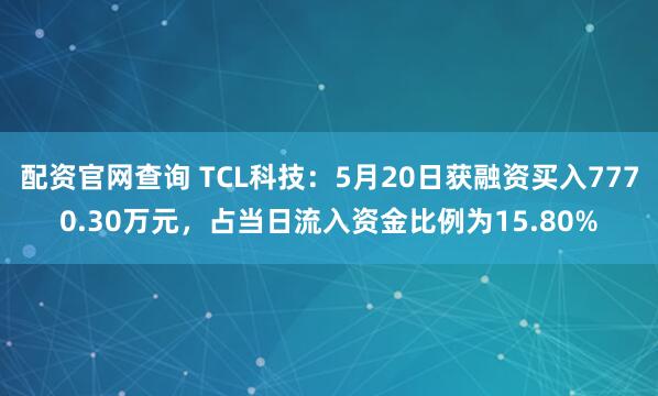 配资官网查询 TCL科技：5月20日获融资买入7770.30万元，占当日流入资金比例为15.80%