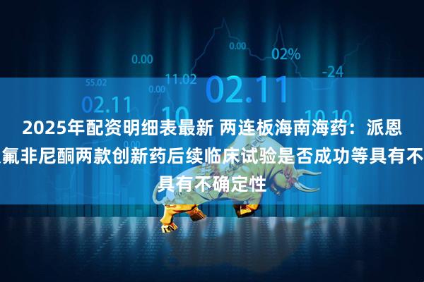 2025年配资明细表最新 两连板海南海药：派恩加滨及氟非尼酮两款创新药后续临床试验是否成功等具有不确定性