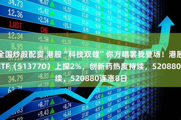 全国炒股配资 港股“科技双雄”你方唱罢我登场！港股互联网ETF（513770）上探2%，创新药热度持续，520880连涨8日